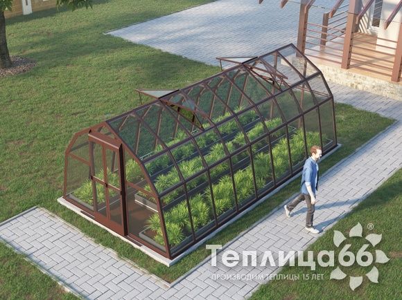 Теплица Рада Волга под стекло, 3х6 метров, коричневая