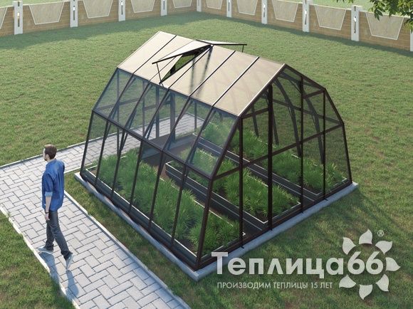 Теплица Рада Енисей под стекло, 4х4 метра, коричневая