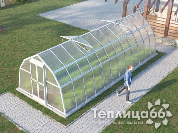 Теплица Рада Байкал из поликарбоната, 3x8 метров, белая