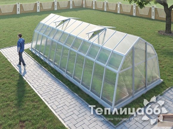 Теплица Рада Байкал из поликарбоната, 3x8 метров, белая