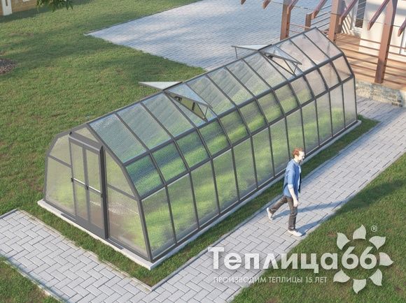 Теплица Рада Байкал из поликарбоната, 3x8 метров, графитовая