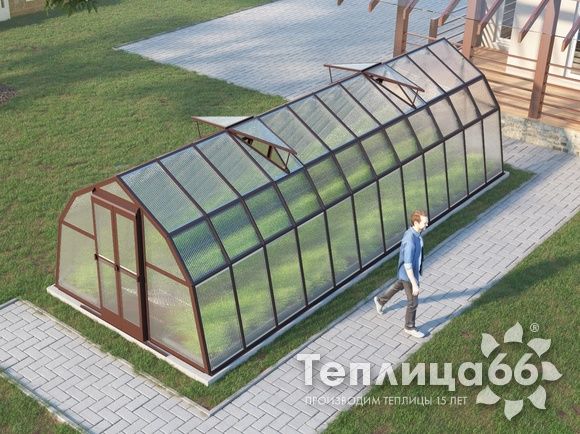 Теплица Рада Байкал из поликарбоната, 3x8 метров, коричневая