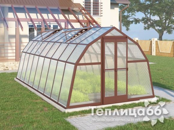 Теплица Рада Байкал из поликарбоната, 3x6 метров, коричневая