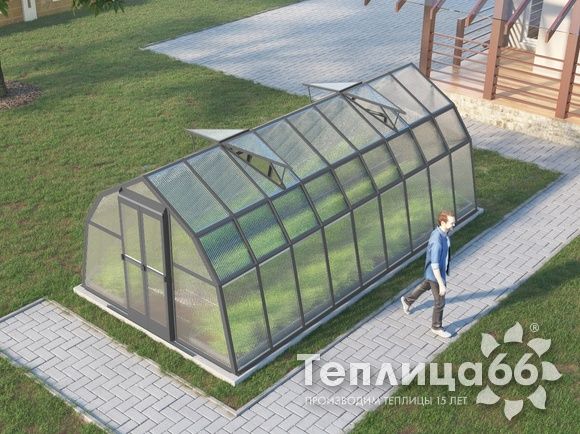 Теплица Рада Байкал из поликарбоната, 3x6 метров, графитовая