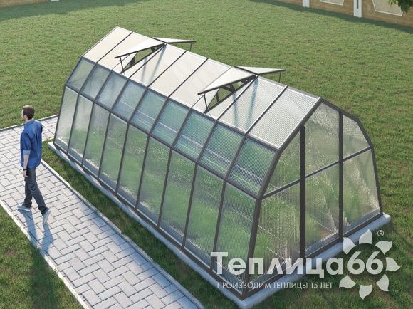 Теплица Рада Байкал из поликарбоната, 3x6 метров, графитовая
