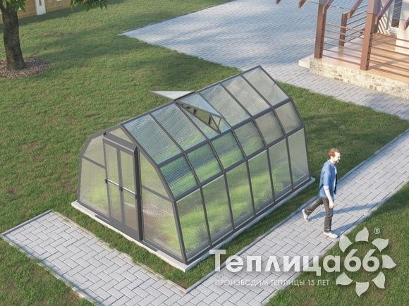 Теплица Рада Байкал из поликарбоната, 3x4 метра, графитовая