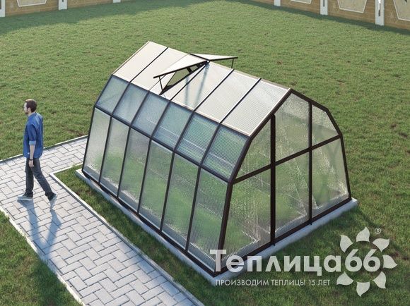 Теплица Рада Байкал из поликарбоната, 3x4 метра, коричневая