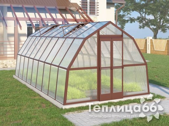 Теплица Рада Рица из поликарбоната, 3x6 метров, коричневая